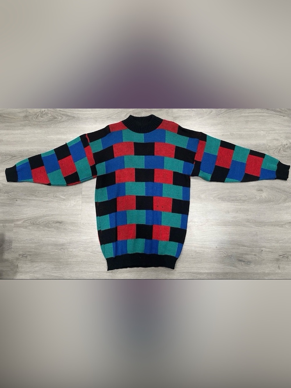 Brunny Colorblock Sweater Made in USA 80s 90s Geometric Knit Unisex M/L Vintage